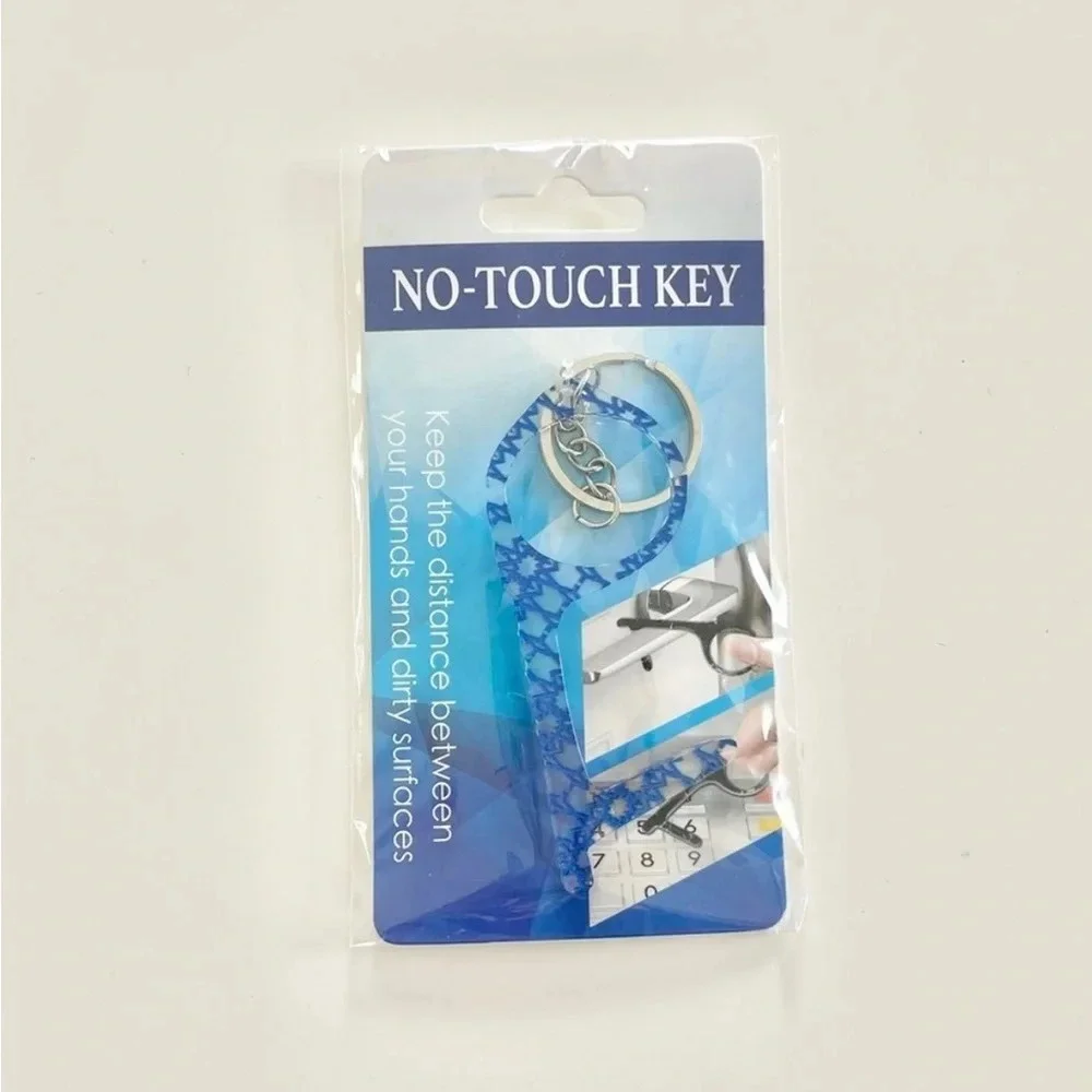 No-Touch Key and Door Handle Opener Keychain Blue Pattern Print Design